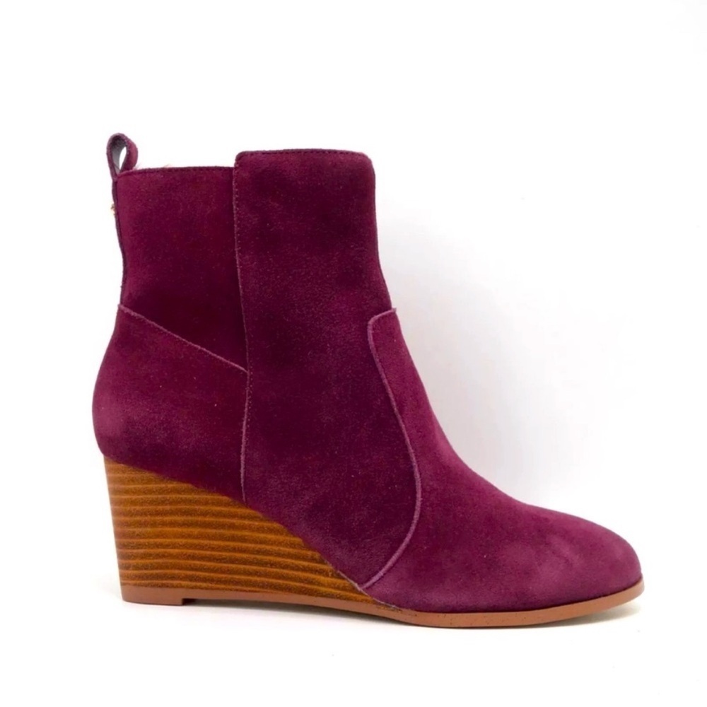 Violet & Red Jay-Jay Heeled Wedge Bootie Burgundy Suede Women’s Size 6.5